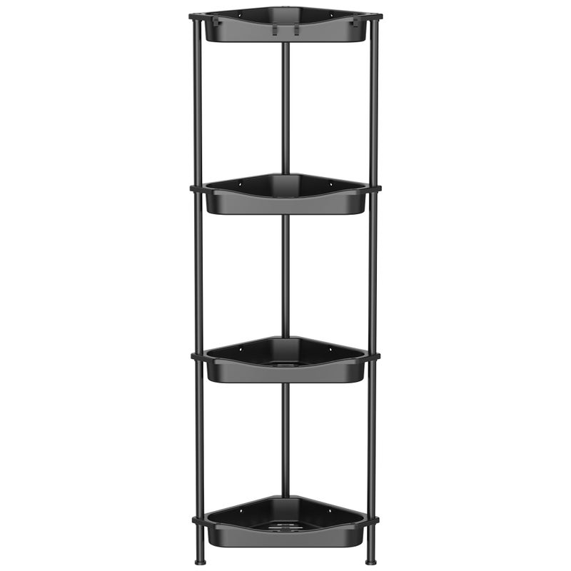 HuggieGems 4 Tier Floor Standing Corner Shower Caddy Organizer Shelf with Hooks, Bathroom Shelves Stand Rack, Jet Black - Image 1